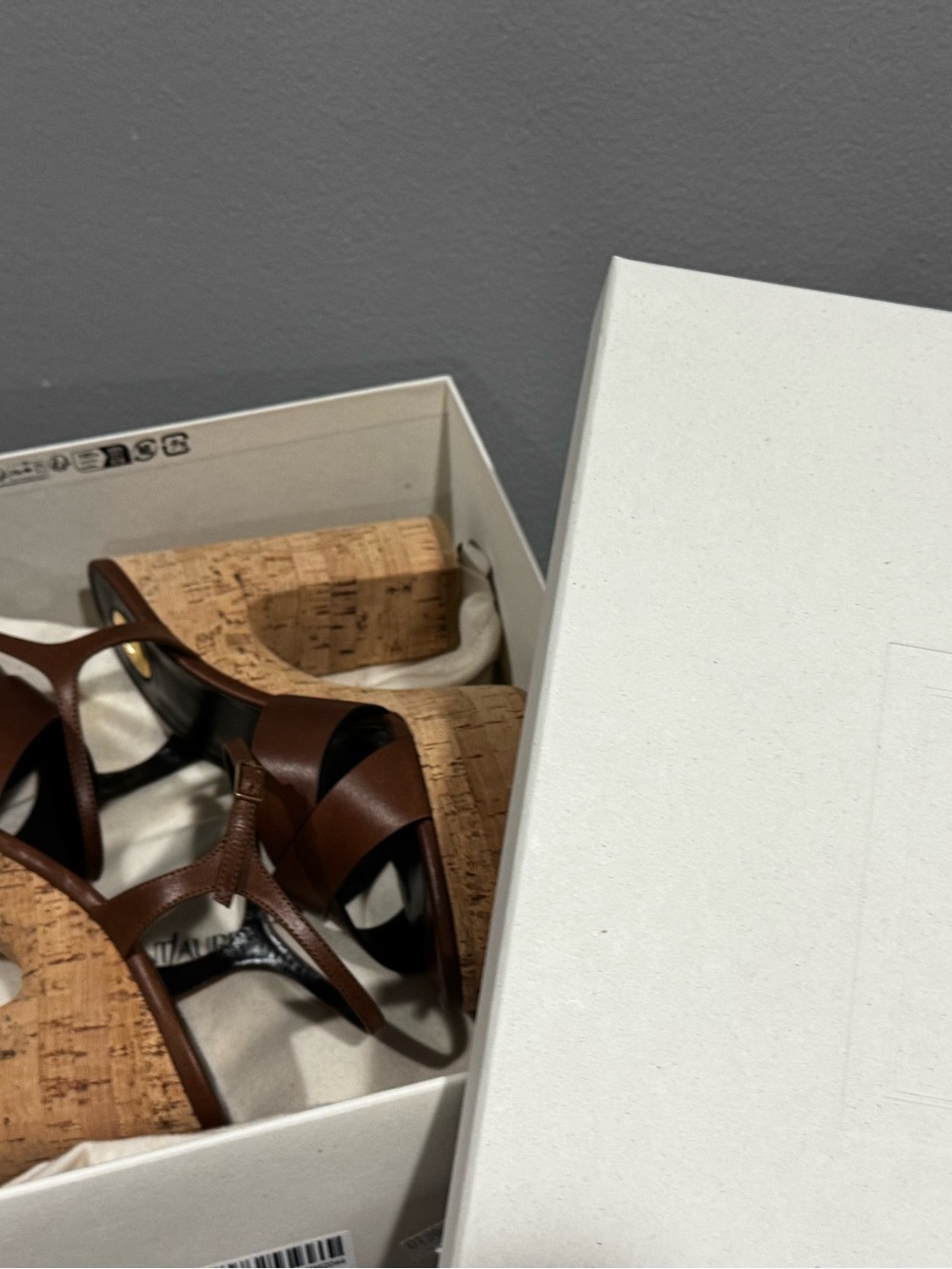 Saint Laurent Bianca , Brown Leather Cork Platform Sandals - Picture 3 of 7